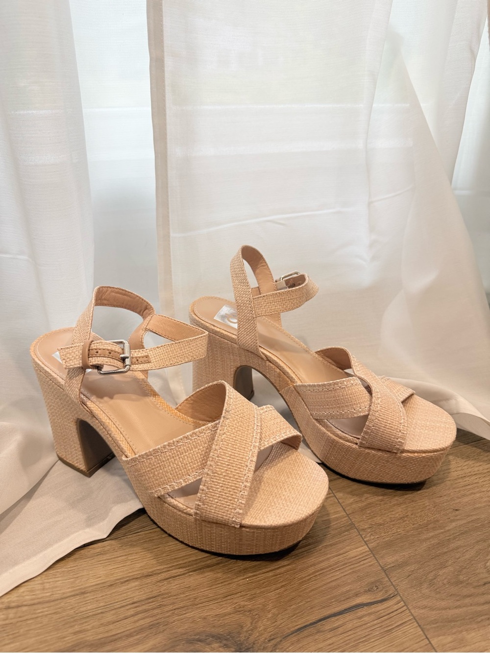 Dolce Vita Beige Woven Platform Sandals with Ankle Strap
